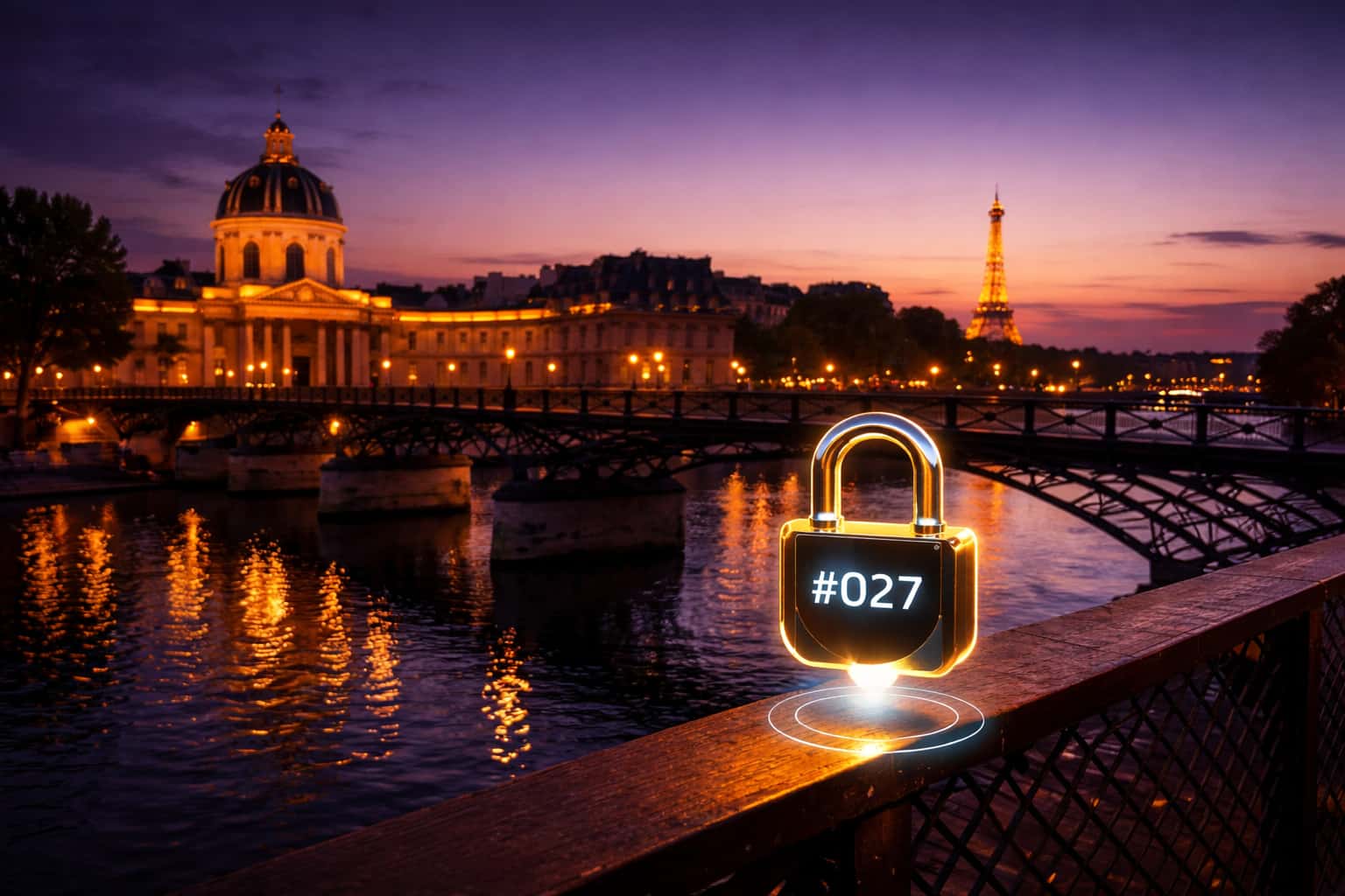 Pont des Arts Paris with digital LoveLockParis lock in augmented reality